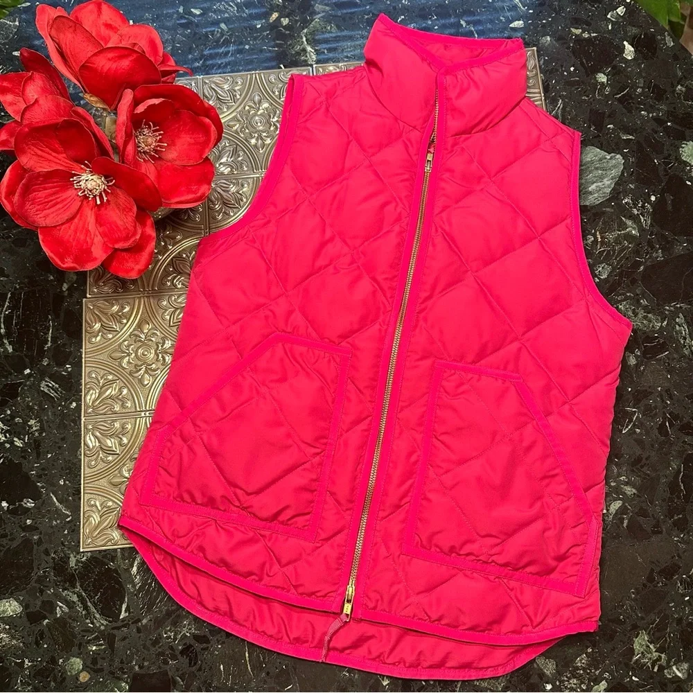 🌹VINTAGE J CREW • Vibrant Pink Quilted CASUAL CUTE Vest